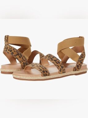 Lucky Brand Leather Dilane Sz 8.5 Espadrille Sandals Strappy Animal Print